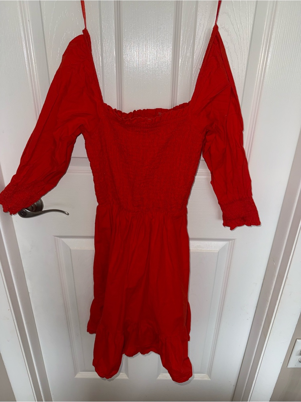 Strapless Red Smocked Midi Dress - Women